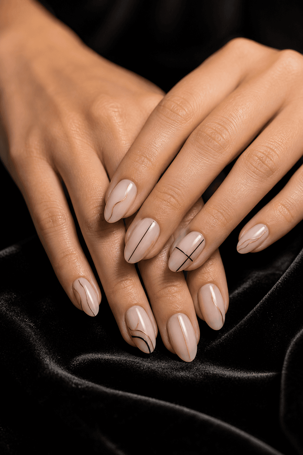 Nail art minimaliste noir et doré